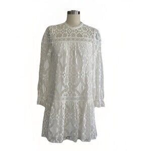 Vici Women’s Sz L White Lace Mini Dress With Bell Sleeves Cottagecore Boho NWOT